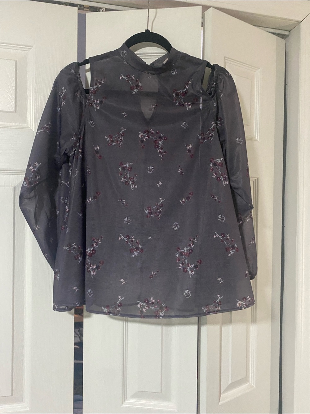 ASOS Gray Sheer Floral Cold-Shoulder Blouse